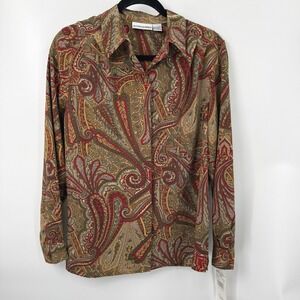 Vintage Alfred Dunner Button Up Blouse Womens 8 Paisley 90s Grannycore Boho Chic